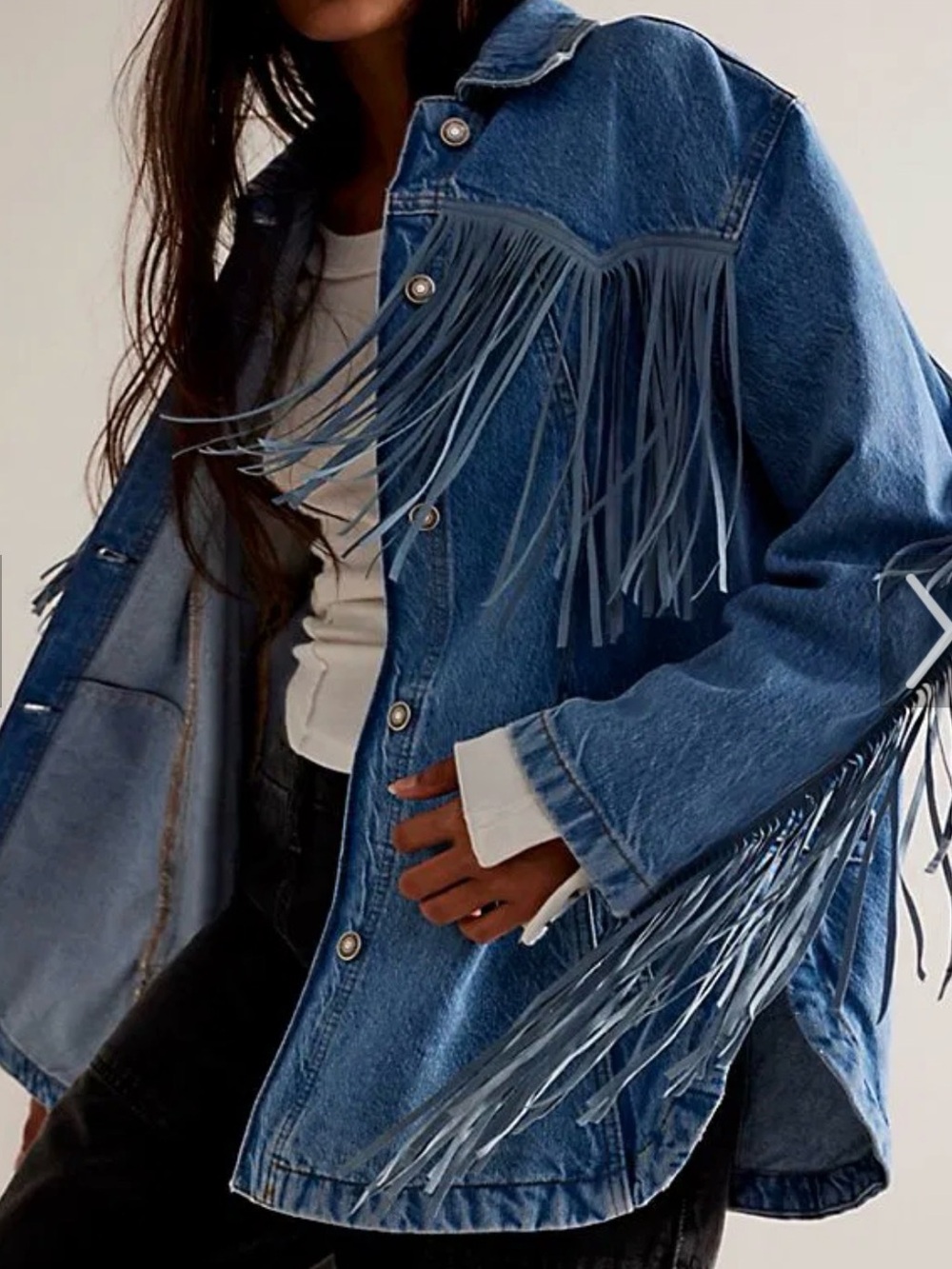 Free People We The Free Fringe Out Denim Jacket XS